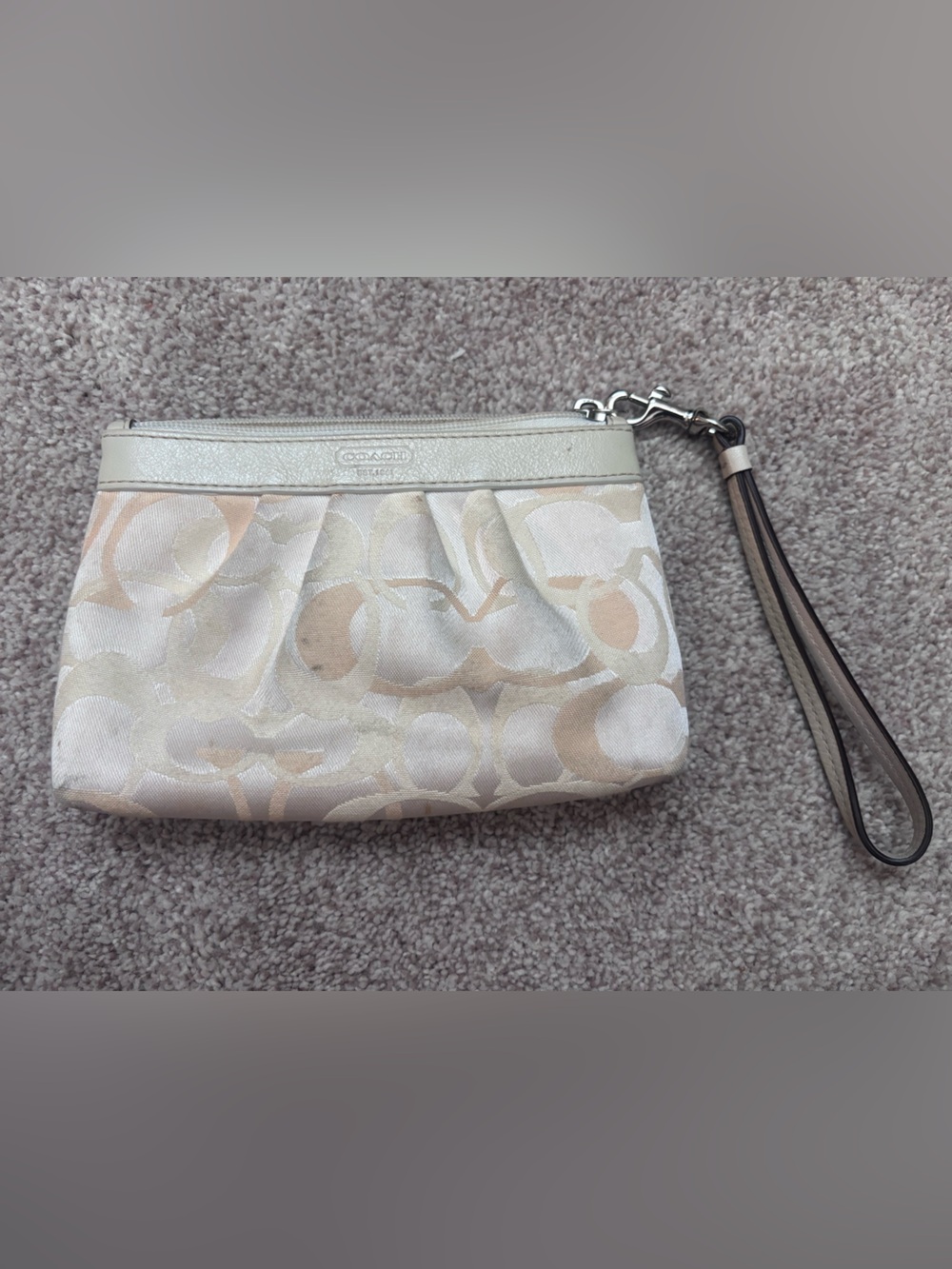 Coach Cream and Tan Signature Wristlet